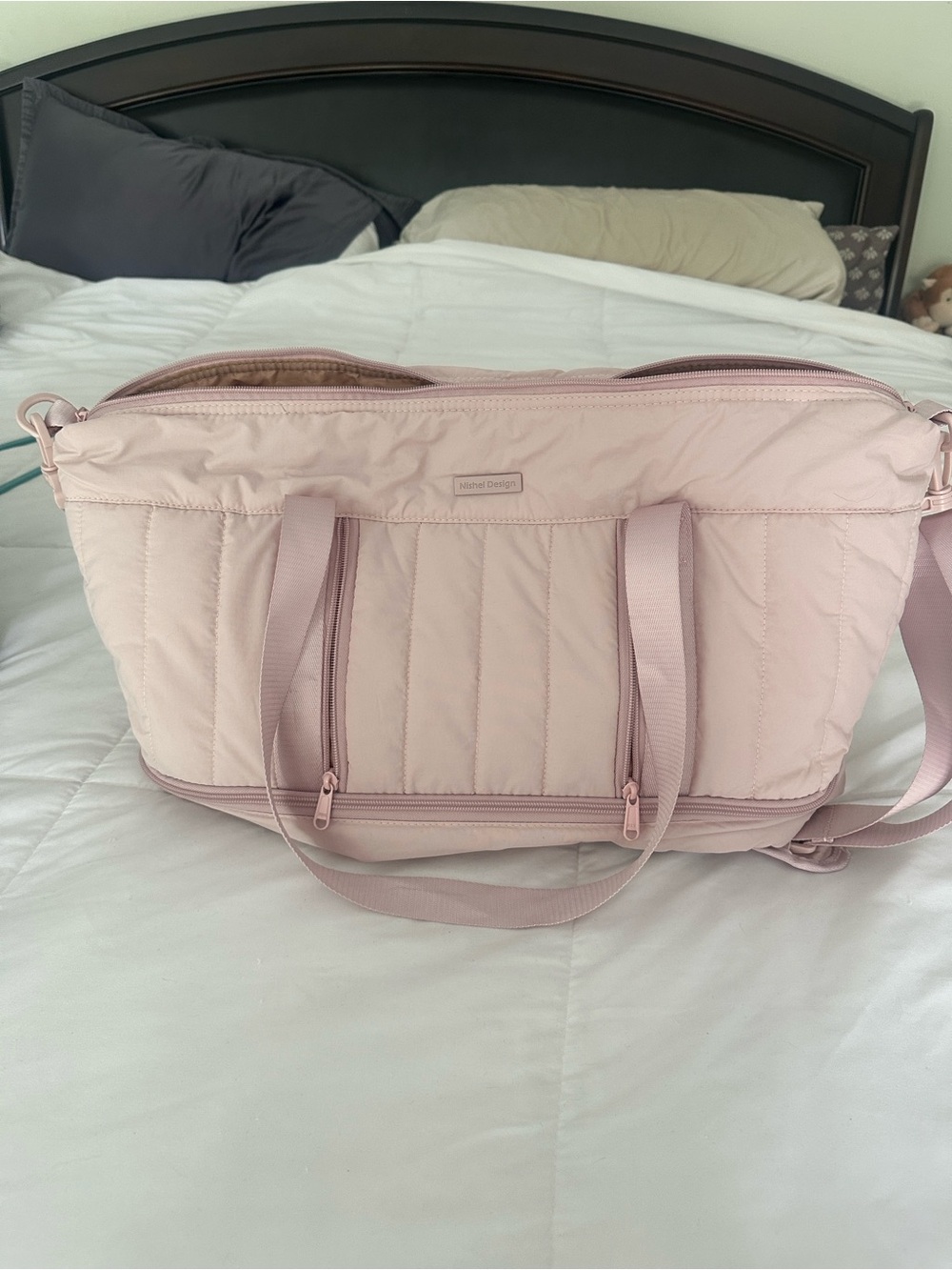 Blush Pink Quilted Travel Tote with Shoe Compartment - Picture 5 of 9